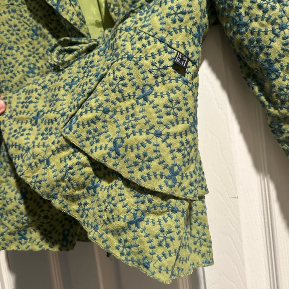 Vintage Ateliers Rare Toggery Embroidered Tie Waist Blue & Green Jacket Womens L - Picture 6 of 10